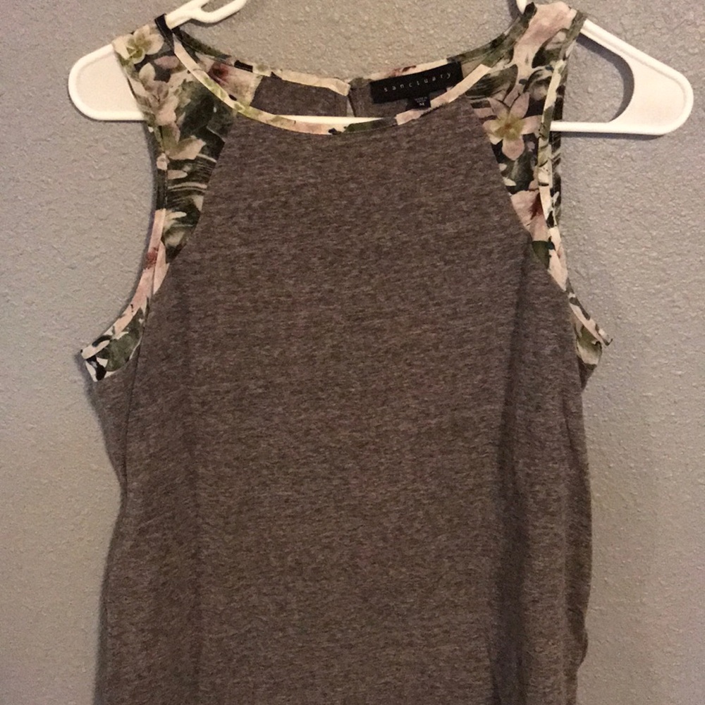 Grey tank with flowers on arms